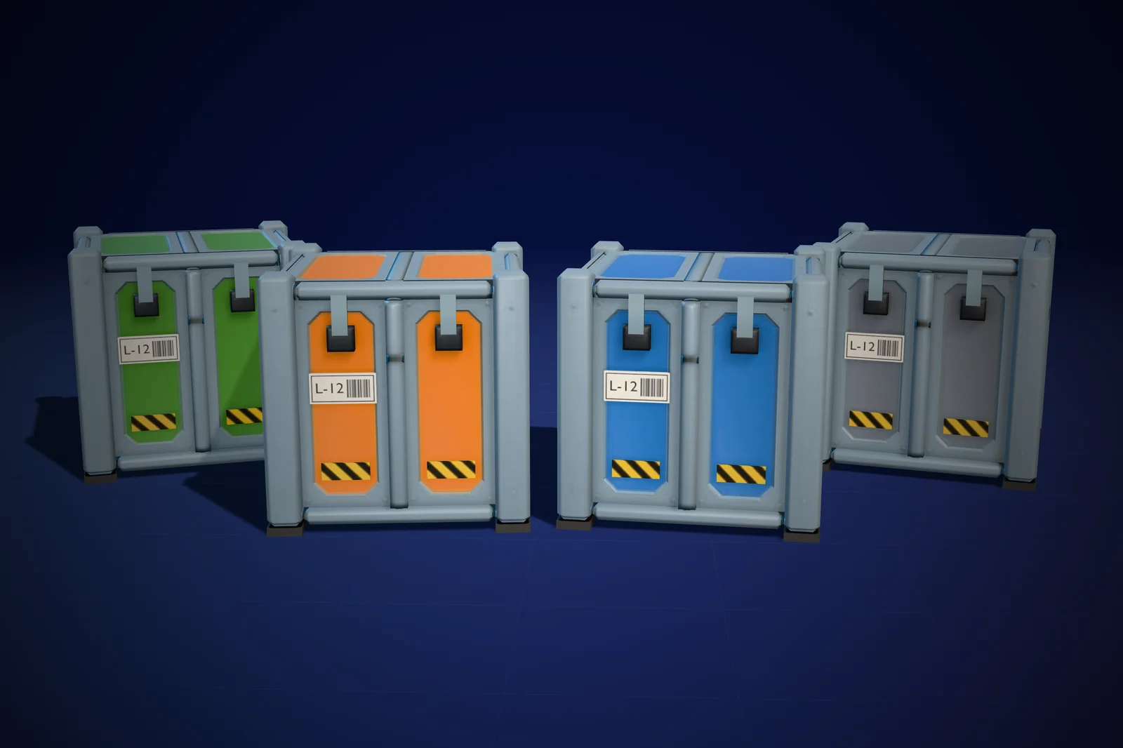 Crate L in green, orange, blue and steel from the Crates and Pallets pack